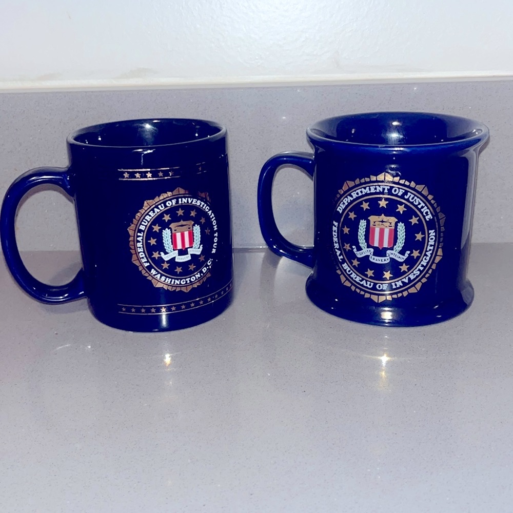 FBI Coffee Mugs 2 mugs 1.FBI Tour mug with history 2. Lg FBI Wide Rimmed Mug